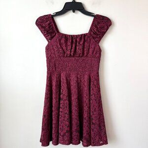 Zunie Puff Sleeve Emma Babydoll Dress Size‎ 10 Girls Maroon Stretch Lace